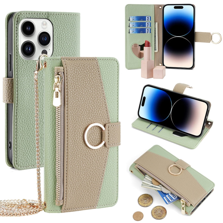 For iPhone 14 Pro Crossbody Litchi Texture Leather Phone Case(Green) - iPhone 14 Pro Cases by buy2fix | Online Shopping UK | buy2fix