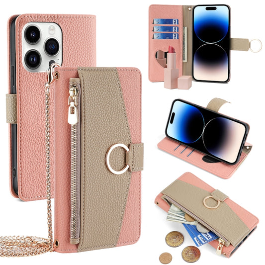For iPhone 14 Pro Crossbody Litchi Texture Leather Phone Case(Pink) - iPhone 14 Pro Cases by buy2fix | Online Shopping UK | buy2fix