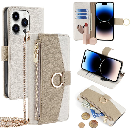 For iPhone 14 Pro Crossbody Litchi Texture Leather Phone Case(White) - iPhone 14 Pro Cases by buy2fix | Online Shopping UK | buy2fix
