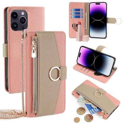 For iPhone 14 Pro Max Crossbody Litchi Texture Leather Phone Case(Pink) - iPhone 14 Pro Max Cases by buy2fix | Online Shopping UK | buy2fix