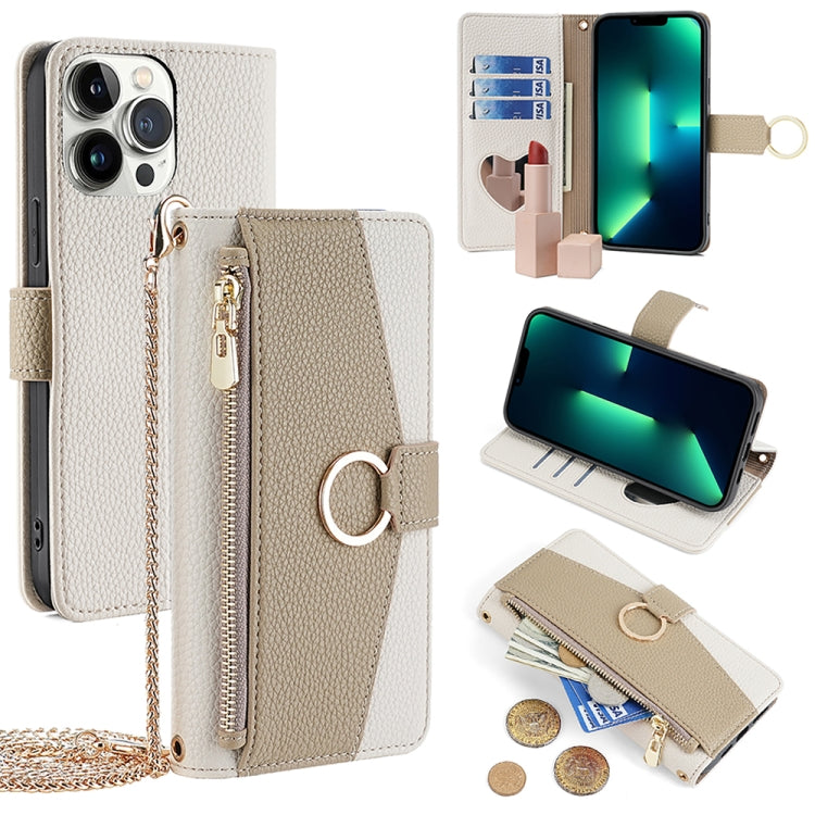 For iPhone 13 Pro Max Crossbody Litchi Texture Leather Phone Case(White) - iPhone 13 Pro Max Cases by buy2fix | Online Shopping UK | buy2fix