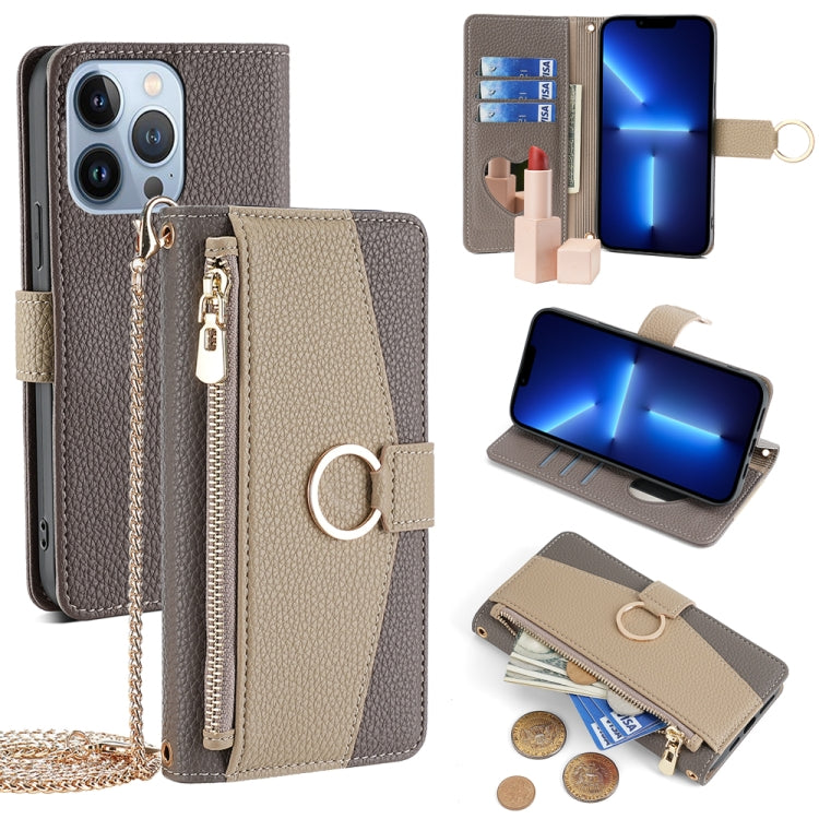 For iPhone 13 Pro Crossbody Litchi Texture Leather Phone Case(Grey) - iPhone 13 Pro Cases by buy2fix | Online Shopping UK | buy2fix