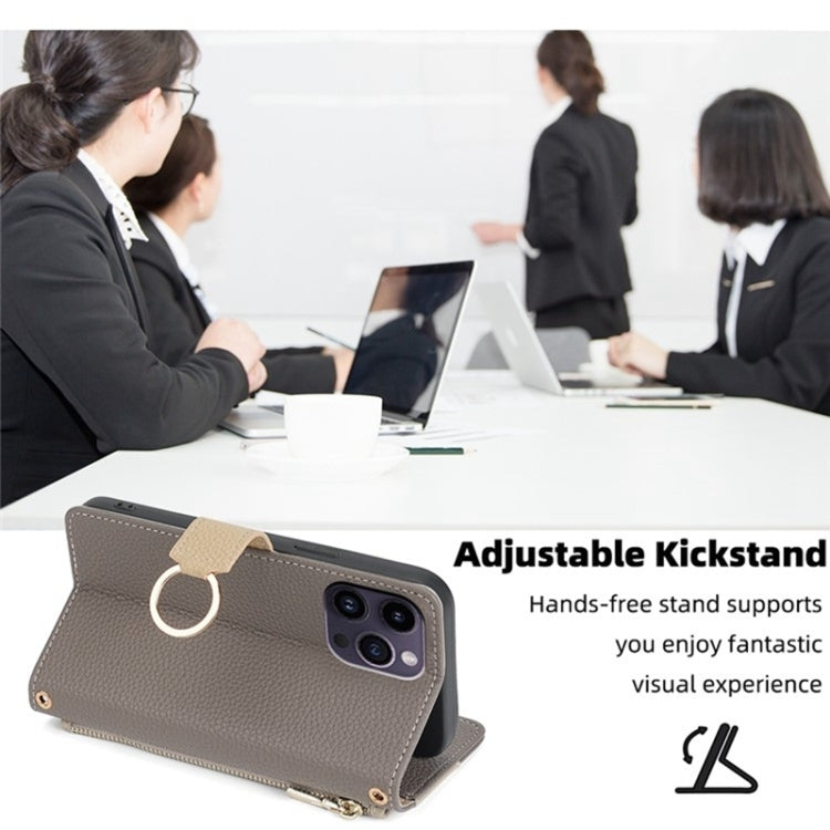 For iPhone 13 Pro Crossbody Litchi Texture Leather Phone Case(Grey) - iPhone 13 Pro Cases by buy2fix | Online Shopping UK | buy2fix