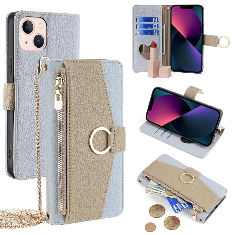 For iPhone 13 Crossbody Litchi Texture Leather Phone Case(Blue) - iPhone 13 Cases by buy2fix | Online Shopping UK | buy2fix