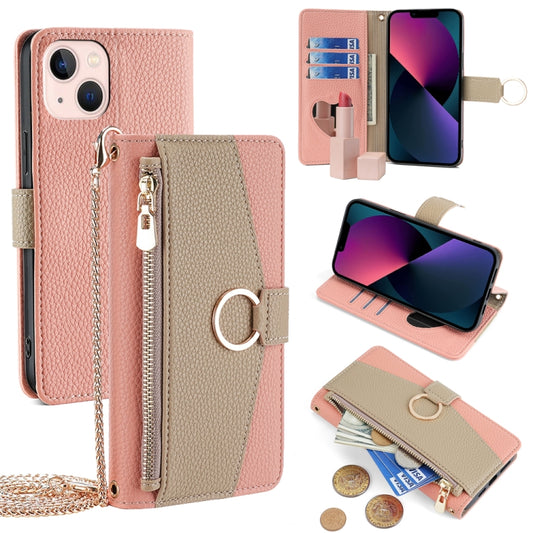 For iPhone 13 Crossbody Litchi Texture Leather Phone Case(Pink) - iPhone 13 Cases by buy2fix | Online Shopping UK | buy2fix