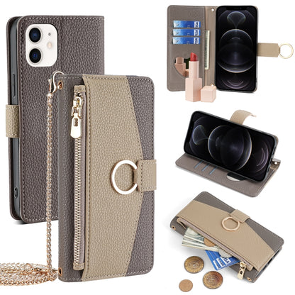 For iPhone 12 / 12 Pro Crossbody Litchi Texture Leather Phone Case(Grey) - iPhone 12 / 12 Pro Cases by buy2fix | Online Shopping UK | buy2fix