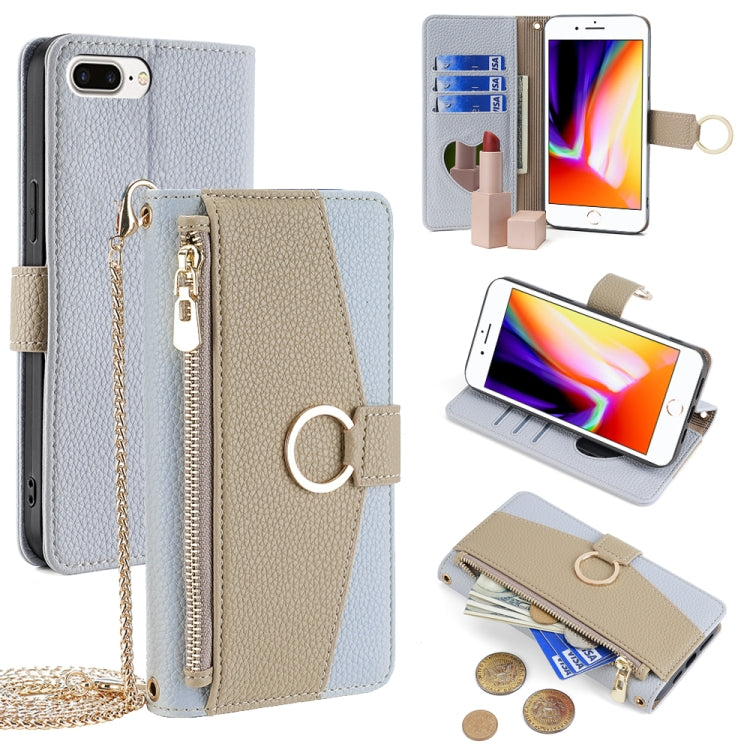 For iPhone 8 Plus / 7 Plus Crossbody Litchi Texture Leather Phone Case(Blue) - More iPhone Cases by buy2fix | Online Shopping UK | buy2fix