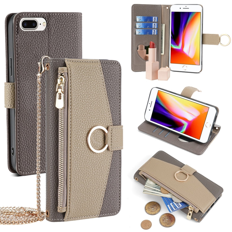 For iPhone 8 Plus / 7 Plus Crossbody Litchi Texture Leather Phone Case(Grey) - More iPhone Cases by buy2fix | Online Shopping UK | buy2fix
