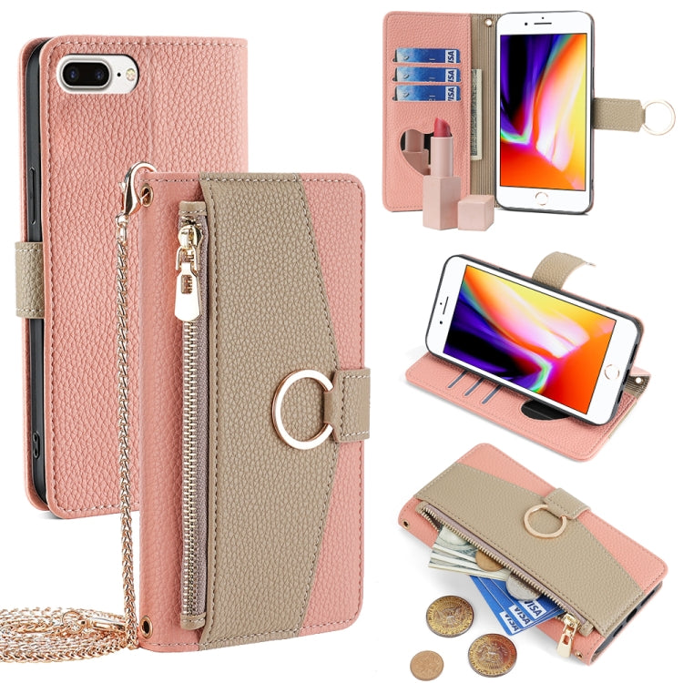 For iPhone 8 Plus / 7 Plus Crossbody Litchi Texture Leather Phone Case(Pink) - More iPhone Cases by buy2fix | Online Shopping UK | buy2fix