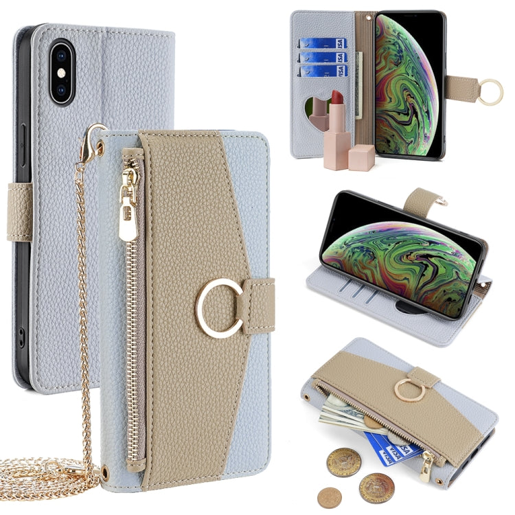 For iPhone XS Max Crossbody Litchi Texture Leather Phone Case(Blue) - More iPhone Cases by buy2fix | Online Shopping UK | buy2fix