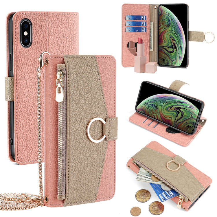 For iPhone XS Max Crossbody Litchi Texture Leather Phone Case(Pink) - More iPhone Cases by buy2fix | Online Shopping UK | buy2fix