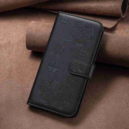 For Xiaomi Redmi Note 12 4G Global Four-leaf Embossed Leather Phone Case(Black) - Xiaomi Cases by buy2fix | Online Shopping UK | buy2fix