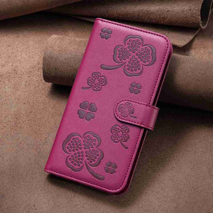 For Xiaomi Redmi Note 12 Pro+ 5G Global Four-leaf Embossed Leather Phone Case(Rose Red) - Xiaomi Cases by buy2fix | Online Shopping UK | buy2fix