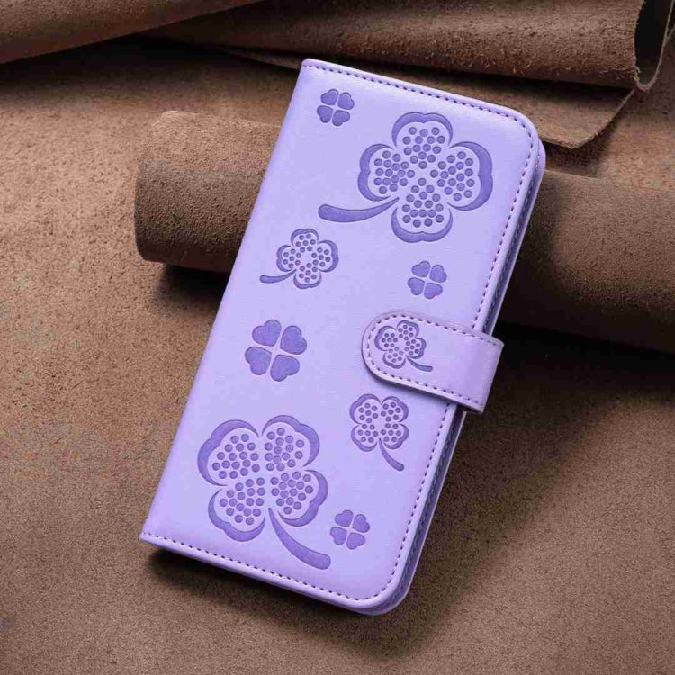 For Xiaomi Redmi Note 12 Pro 5G Global Four-leaf Embossed Leather Phone Case(Purple) - Xiaomi Cases by buy2fix | Online Shopping UK | buy2fix