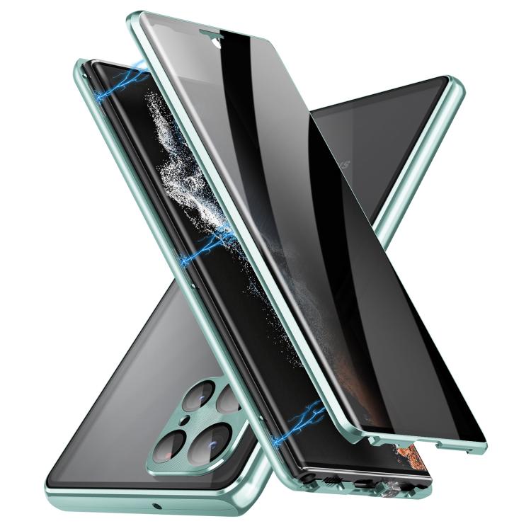 For Samsung Galaxy S25 Ultra 5G Privacy Full Cover Magnetic Metal Tempered Glass Phone Case(Green) - Galaxy S25 Ultra 5G Cases by buy2fix | Online Shopping UK | buy2fix