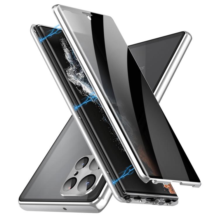 For Samsung Galaxy S25 Ultra 5G Privacy Full Cover Magnetic Metal Tempered Glass Phone Case(Silver) - Galaxy S25 Ultra 5G Cases by buy2fix | Online Shopping UK | buy2fix