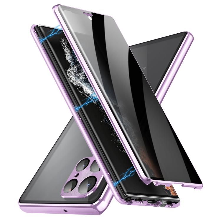 For Samsung Galaxy S25 Ultra 5G Privacy Full Cover Magnetic Metal Tempered Glass Phone Case(Purple) - Galaxy S25 Ultra 5G Cases by buy2fix | Online Shopping UK | buy2fix