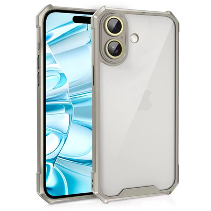 For iPhone 16 Plus Shockproof Acrylic Phone Case with Lens Glass Film(Grey) - iPhone 16 Plus Cases by buy2fix | Online Shopping UK | buy2fix