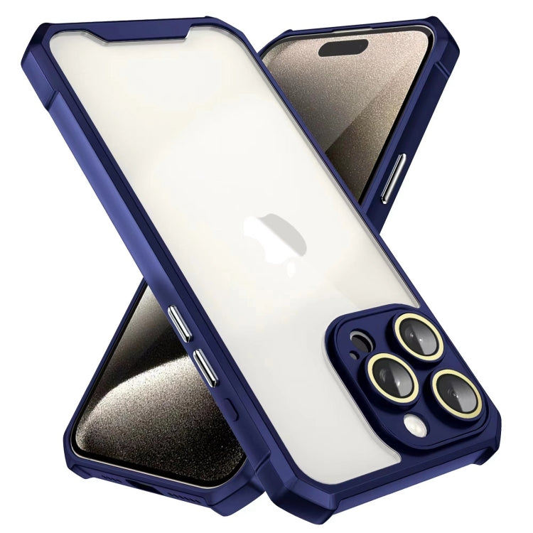 For iPhone 16 Shockproof Acrylic Phone Case with Lens Glass Film(Blue) - iPhone 16 Cases by buy2fix | Online Shopping UK | buy2fix