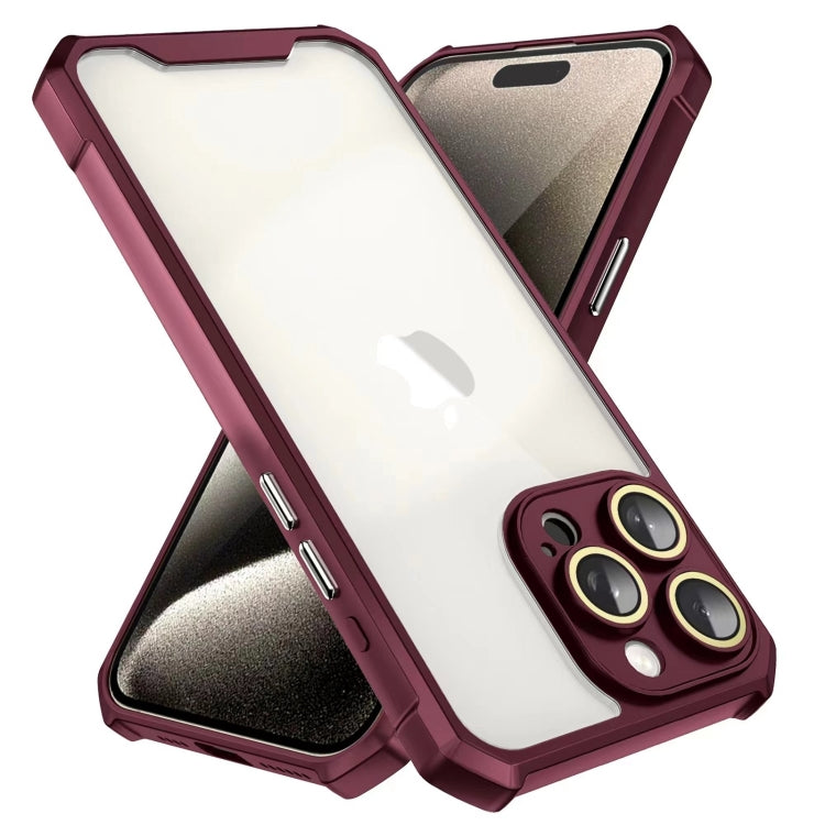 For iPhone 16 Shockproof Acrylic Phone Case with Lens Glass Film(Wine Red) - iPhone 16 Cases by buy2fix | Online Shopping UK | buy2fix