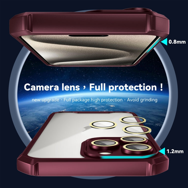 For iPhone 16 Plus Shockproof Acrylic Phone Case with Lens Glass Film(Wine Red) by buy2fix