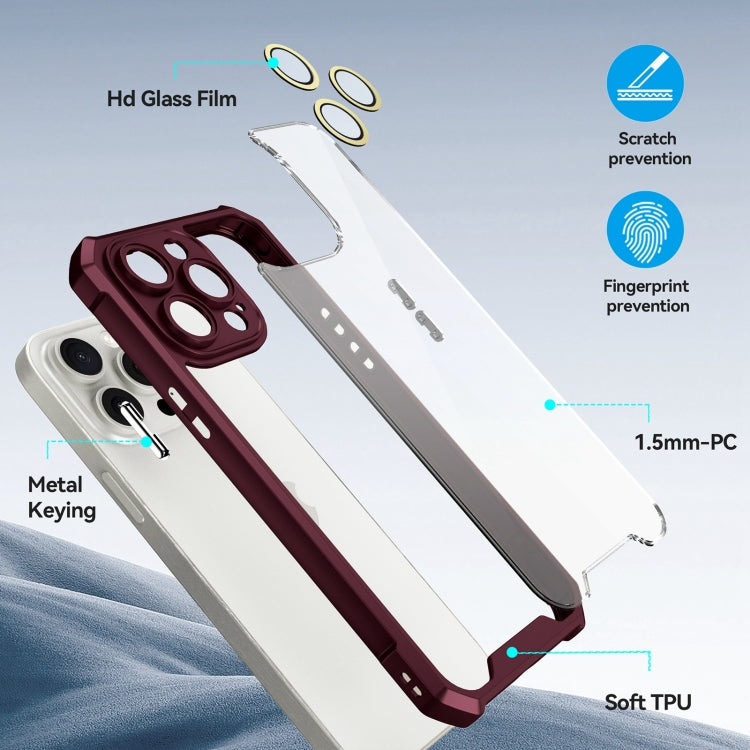 For iPhone 16 Plus Shockproof Acrylic Phone Case with Lens Glass Film(Wine Red) by buy2fix