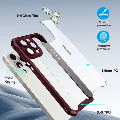 For iPhone 16 Plus Shockproof Acrylic Phone Case with Lens Glass Film(Wine Red) by buy2fix
