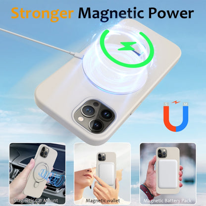 For iPhone 12 Pro MagSafe Magnetic Liquid Silicone Phone Case with Ring Holder(Antique White) - iPhone 12 / 12 Pro Cases by buy2fix | Online Shopping UK | buy2fix