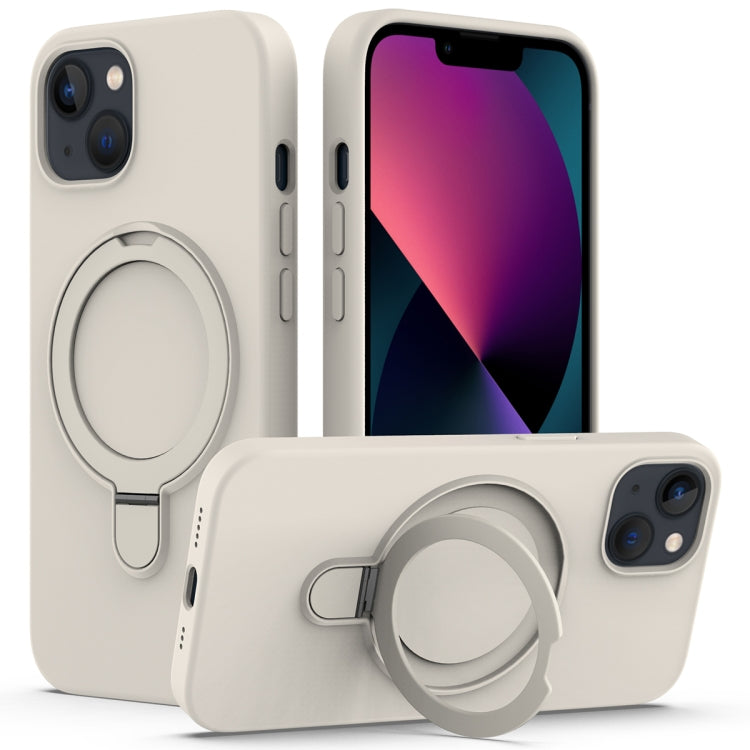 For iPhone 13 MagSafe Magnetic Liquid Silicone Phone Case with Ring Holder(Antique White) - iPhone 13 Cases by buy2fix | Online Shopping UK | buy2fix