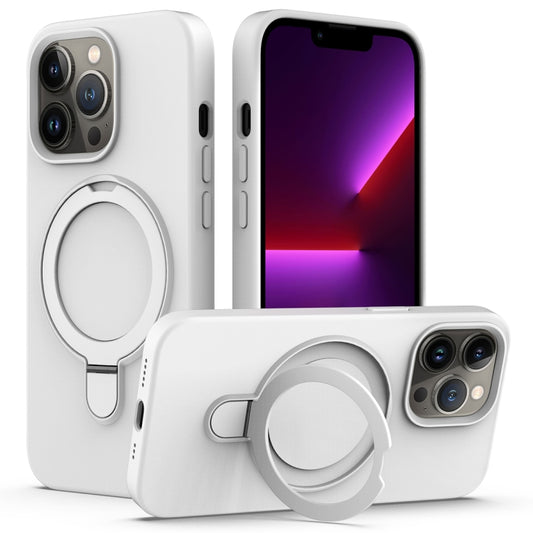 For iPhone 14 Pro Max MagSafe Magnetic Liquid Silicone Phone Case with Ring Holder(White) - iPhone 14 Pro Max Cases by buy2fix | Online Shopping UK | buy2fix