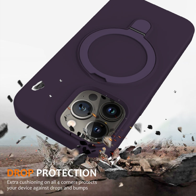 For iPhone 14 Pro Max MagSafe Magnetic Liquid Silicone Phone Case with Ring Holder(Purple) - iPhone 14 Pro Max Cases by buy2fix | Online Shopping UK | buy2fix