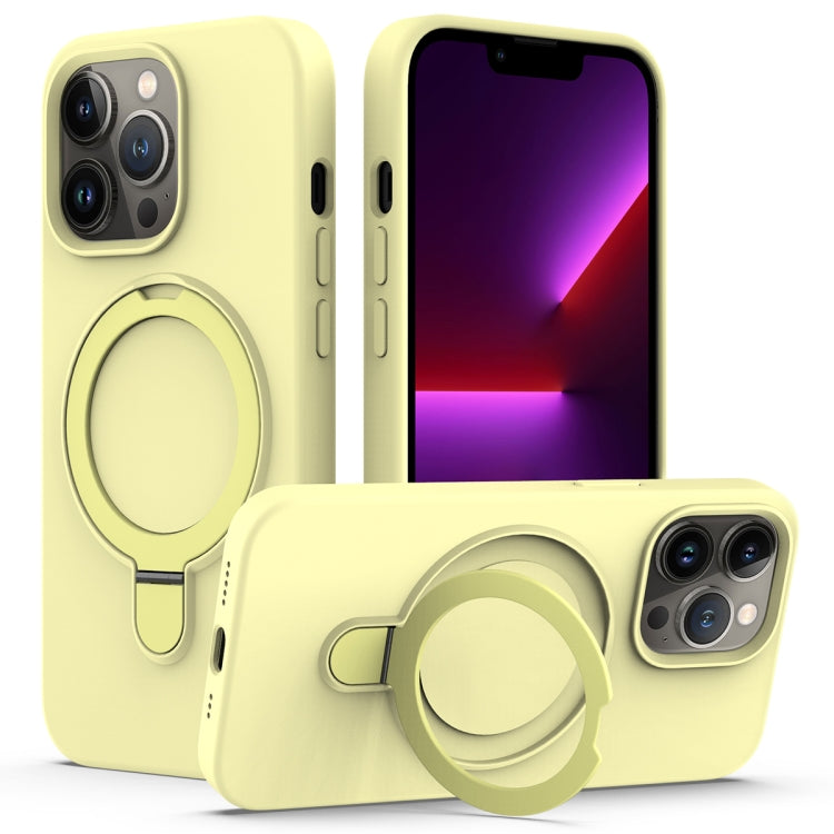 For iPhone 14 Pro Max MagSafe Magnetic Liquid Silicone Phone Case with Ring Holder(Yellow) - iPhone 14 Pro Max Cases by buy2fix | Online Shopping UK | buy2fix