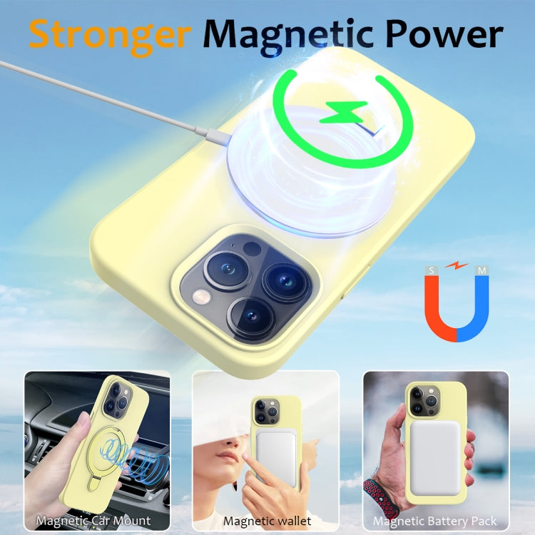 For iPhone 14 Pro Max MagSafe Magnetic Liquid Silicone Phone Case with Ring Holder(Yellow) - iPhone 14 Pro Max Cases by buy2fix | Online Shopping UK | buy2fix