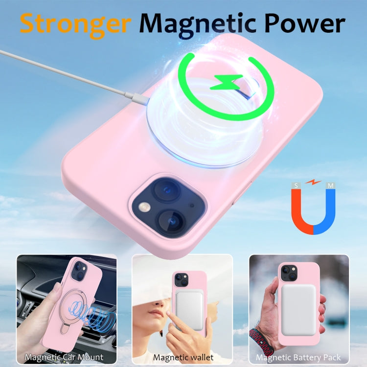 For iPhone 14 Plus MagSafe Magnetic Liquid Silicone Phone Case with Ring Holder(Grey Pink) - iPhone 14 Plus Cases by buy2fix | Online Shopping UK | buy2fix