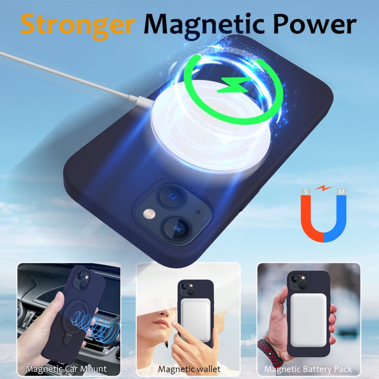 For iPhone 14 Plus MagSafe Magnetic Liquid Silicone Phone Case with Ring Holder(Midnight Blue) - iPhone 14 Plus Cases by buy2fix | Online Shopping UK | buy2fix