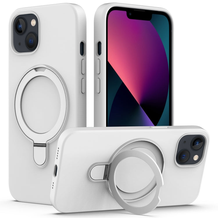 For iPhone 14 Liquid Silicone MagSafe Magnetic Phone Case with Ring Holder(White) - iPhone 14 Cases by buy2fix | Online Shopping UK | buy2fix