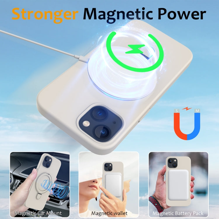 For iPhone 14 MagSafe Magnetic Liquid Silicone Phone Case with Ring Holder(Antique White) - iPhone 14 Cases by buy2fix | Online Shopping UK | buy2fix