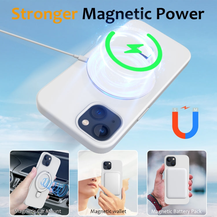 For iPhone 15 MagSafe Magnetic Liquid Silicone Phone Case with Ring Holder(White) - iPhone 15 Cases by buy2fix | Online Shopping UK | buy2fix