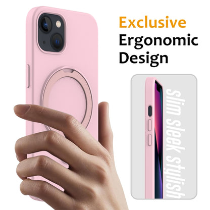 For iPhone 15 MagSafe Magnetic Liquid Silicone Phone Case with Ring Holder(Grey Pink) - iPhone 15 Cases by buy2fix | Online Shopping UK | buy2fix