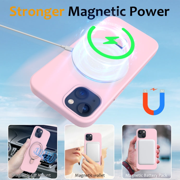 For iPhone 15 MagSafe Magnetic Liquid Silicone Phone Case with Ring Holder(Grey Pink) - iPhone 15 Cases by buy2fix | Online Shopping UK | buy2fix