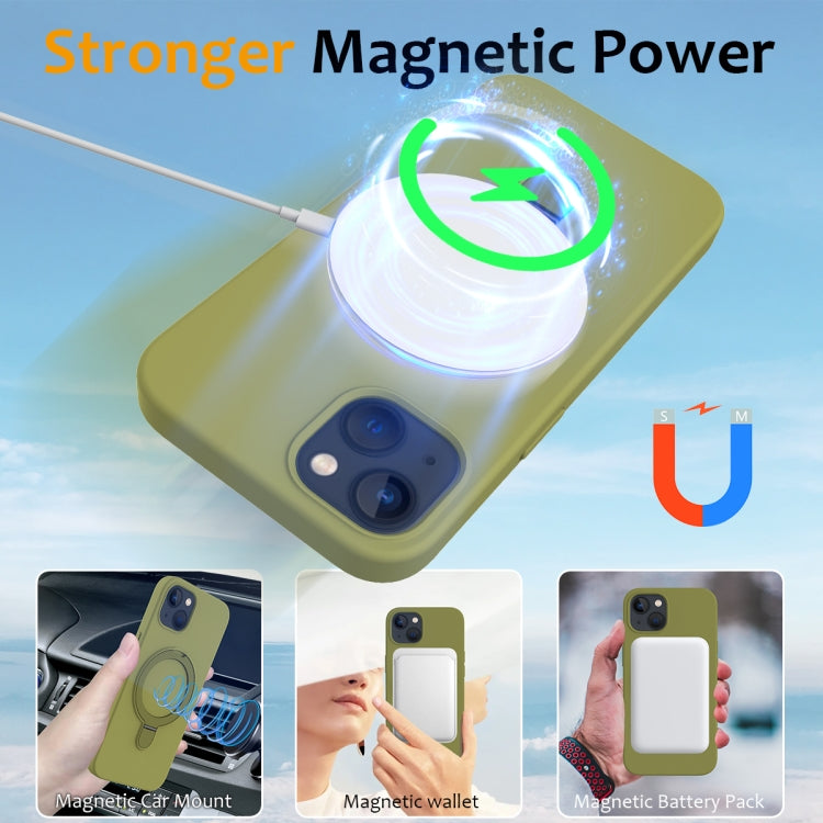 For iPhone 15 Plus MagSafe Magnetic Liquid Silicone Phone Case with Ring Holder(Willow Green) - iPhone 15 Plus Cases by buy2fix | Online Shopping UK | buy2fix