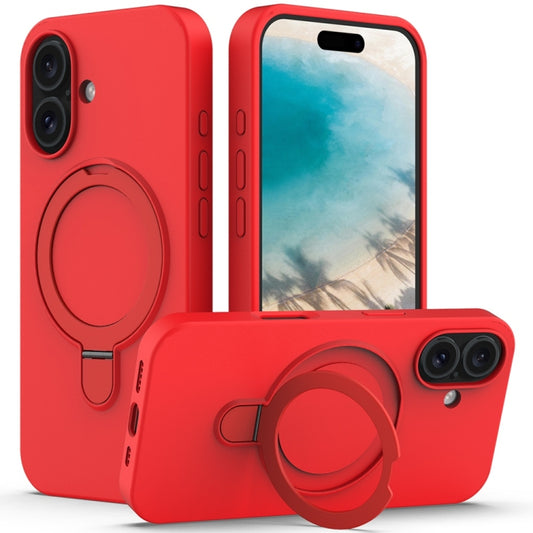 For iPhone 16 Plus Liquid Silicone MagSafe Magnetic Phone Case with Ring Holder(Red) by buy2fix