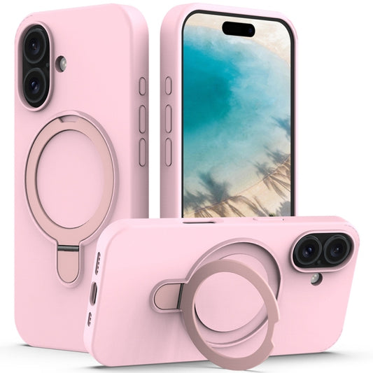 For iPhone 16 Plus Liquid Silicone MagSafe Magnetic Phone Case with Ring Holder(Grey Pink) by buy2fix