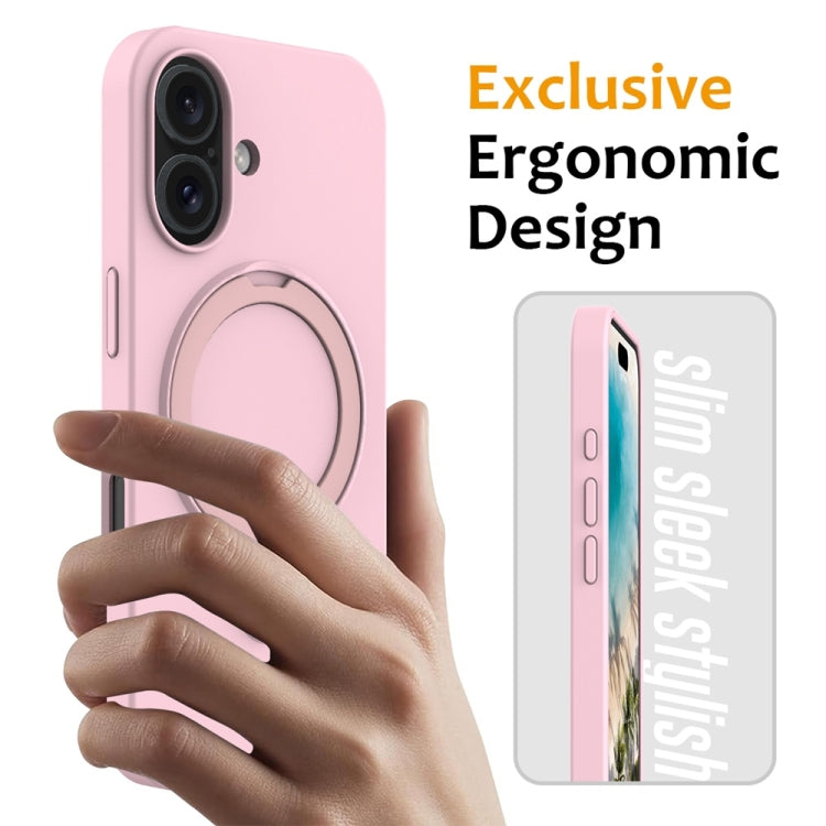 For iPhone 16 Plus Liquid Silicone MagSafe Magnetic Phone Case with Ring Holder(Grey Pink) - iPhone 16 Plus Cases by buy2fix | Online Shopping UK | buy2fix