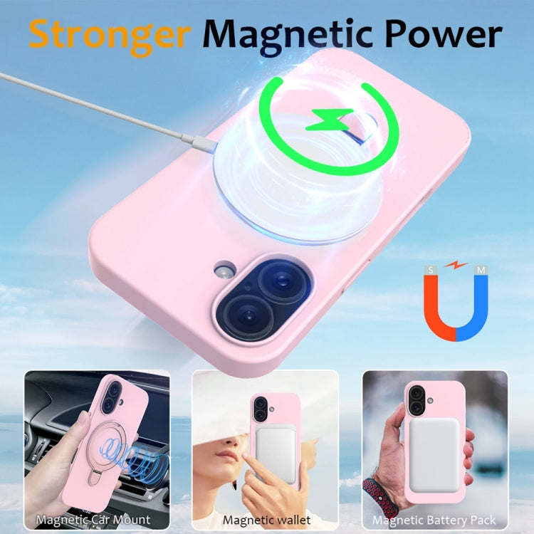 For iPhone 16 Plus Liquid Silicone MagSafe Magnetic Phone Case with Ring Holder(Grey Pink) - iPhone 16 Plus Cases by buy2fix | Online Shopping UK | buy2fix