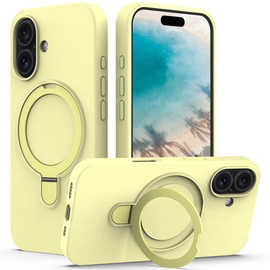 For iPhone 16 Plus Liquid Silicone MagSafe Magnetic Phone Case with Ring Holder(Yellow) by buy2fix