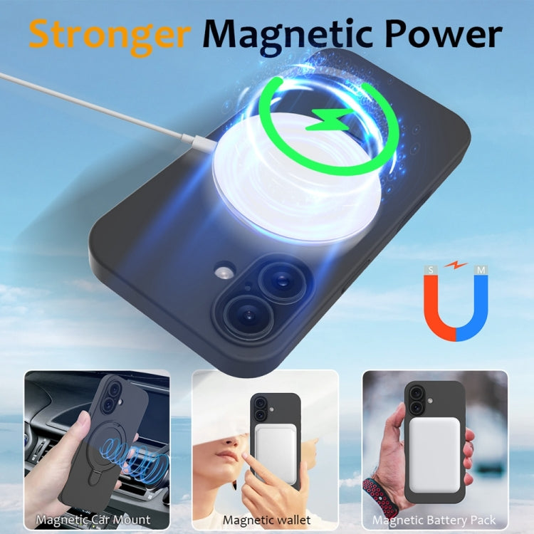 For iPhone 16 Plus Liquid Silicone MagSafe Magnetic Phone Case with Ring Holder(Carbon Black) - iPhone 16 Plus Cases by buy2fix | Online Shopping UK | buy2fix