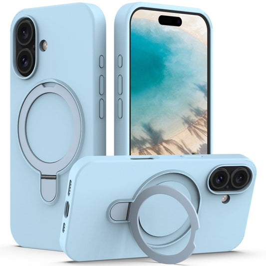 For iPhone 16 Plus Liquid Silicone MagSafe Magnetic Phone Case with Ring Holder(Sky Blue) by buy2fix