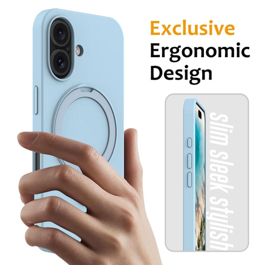 For iPhone 16 Plus Liquid Silicone MagSafe Magnetic Phone Case with Ring Holder(Sky Blue) by buy2fix