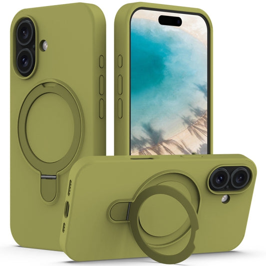 For iPhone 16 Plus Liquid Silicone MagSafe Magnetic Phone Case with Ring Holder(Willow Green) by buy2fix